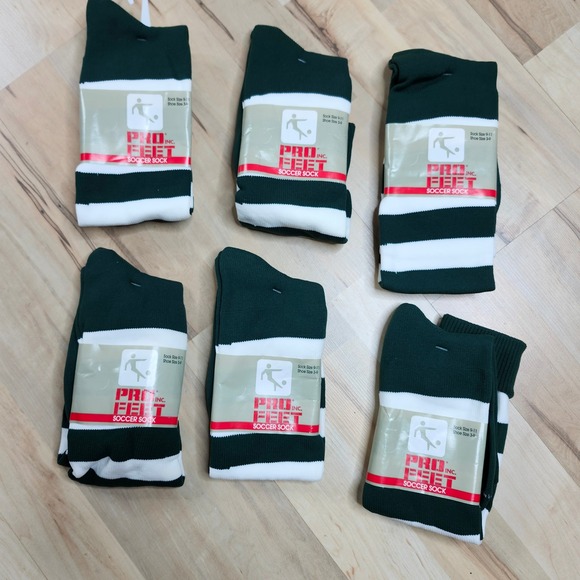 6 Pro Feet Soccer Socks‎ Green White Striped Athletic Socks Size 9-11 Shoe 3-9 - Picture 1 of 6